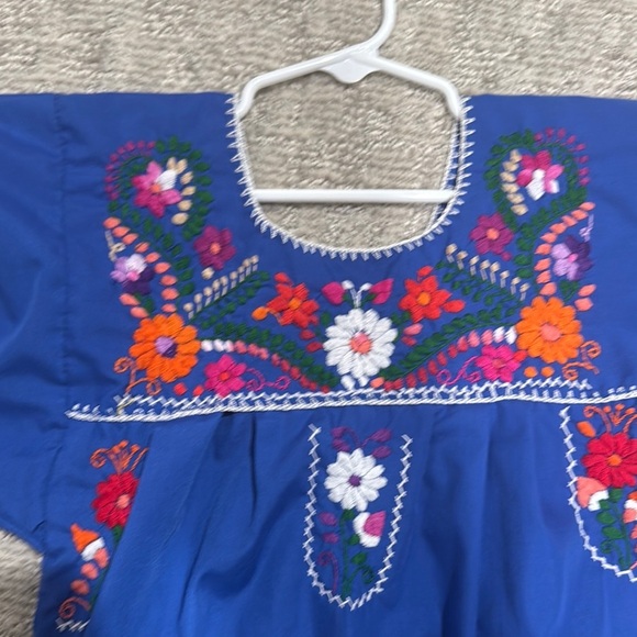 Embroidered Blue Dress with Floral Design - Picture 2 of 3
